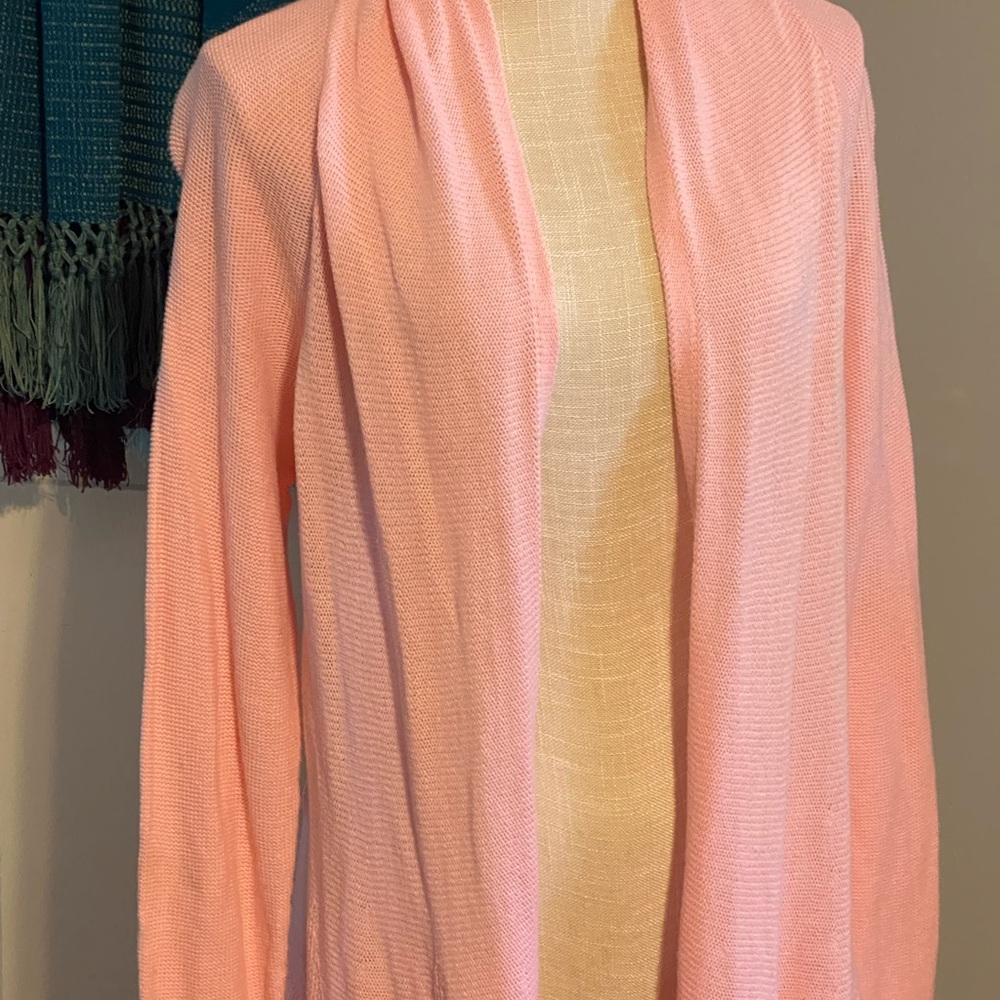 PRICE DROP Lilly Pulitzer Light Pink Fringe Hem Tunic-Length Open Cardigan,Large - Picture 3 of 5